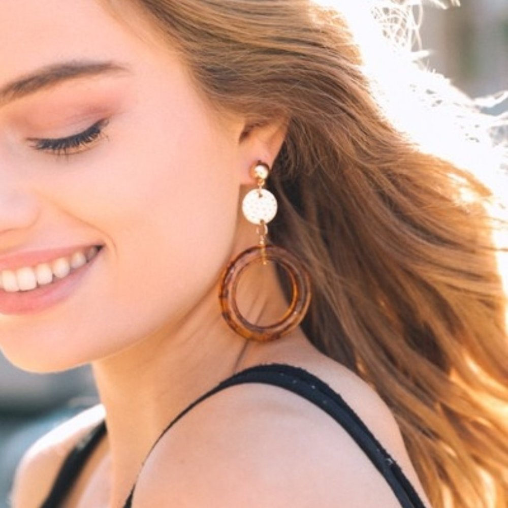 🆕 Amber Hoop Drop Earrings